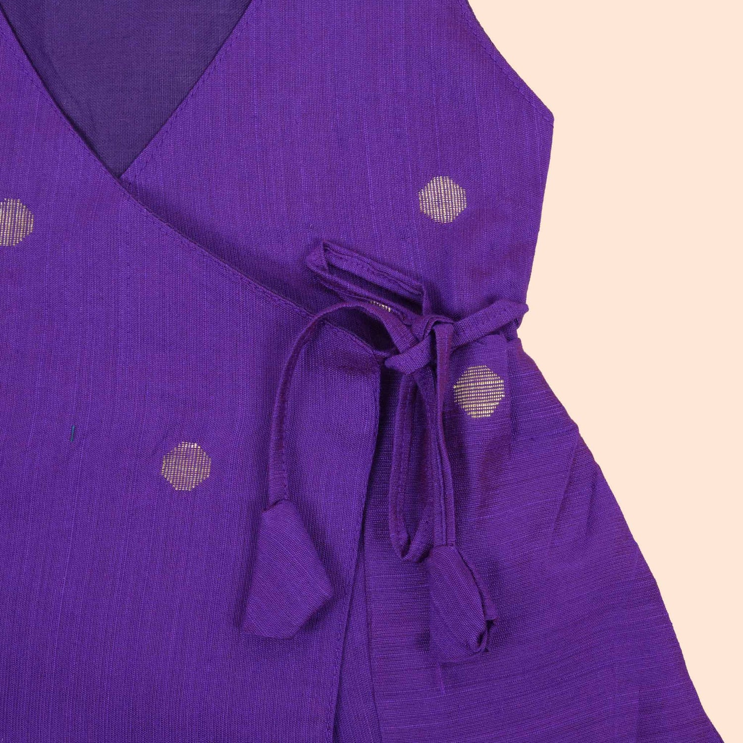 Regal Purple Baby Ethnic Frock in Silk with Gold Polka Weave