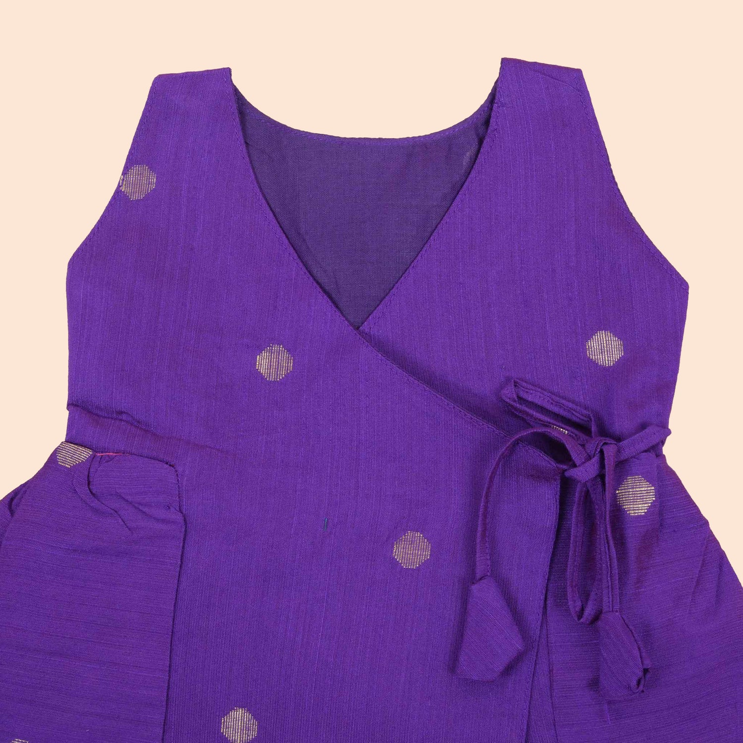 Regal Purple Baby Ethnic Frock in Silk with Gold Polka Weave