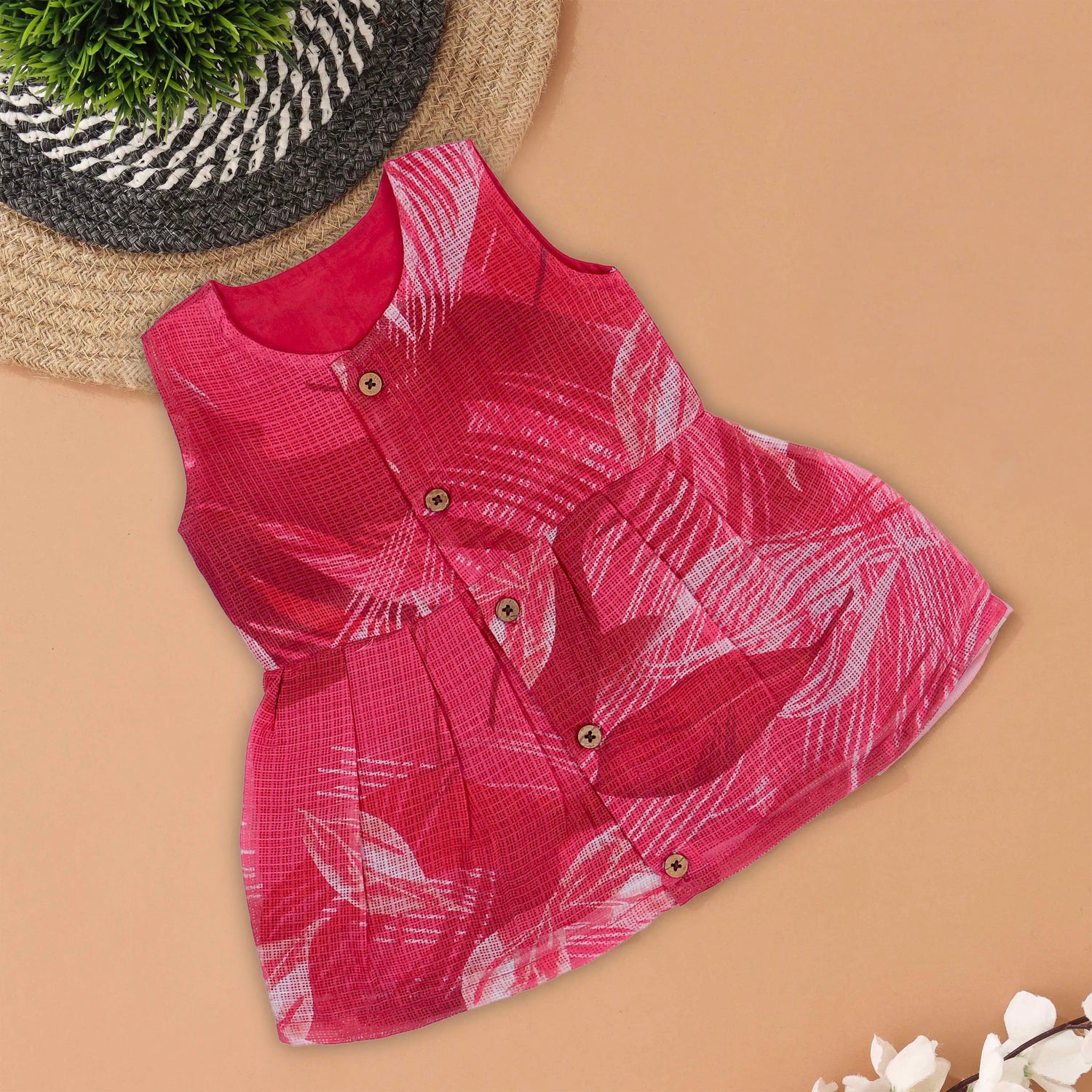 Blooming in Style: Pink Button-Up Floral Frock for Girls Boon Babies