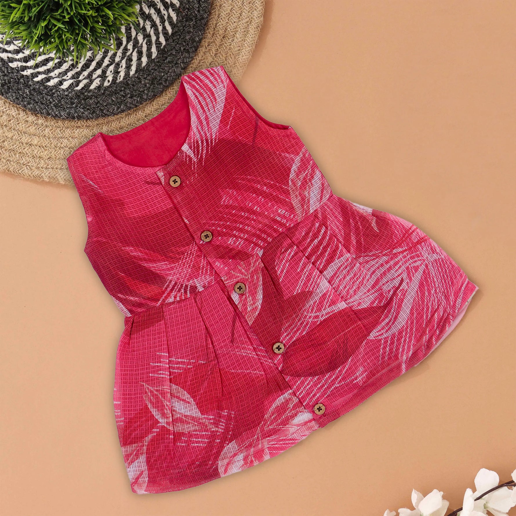 Blooming in Style: Pink Button-Up Floral Frock for Girls Boon Babies