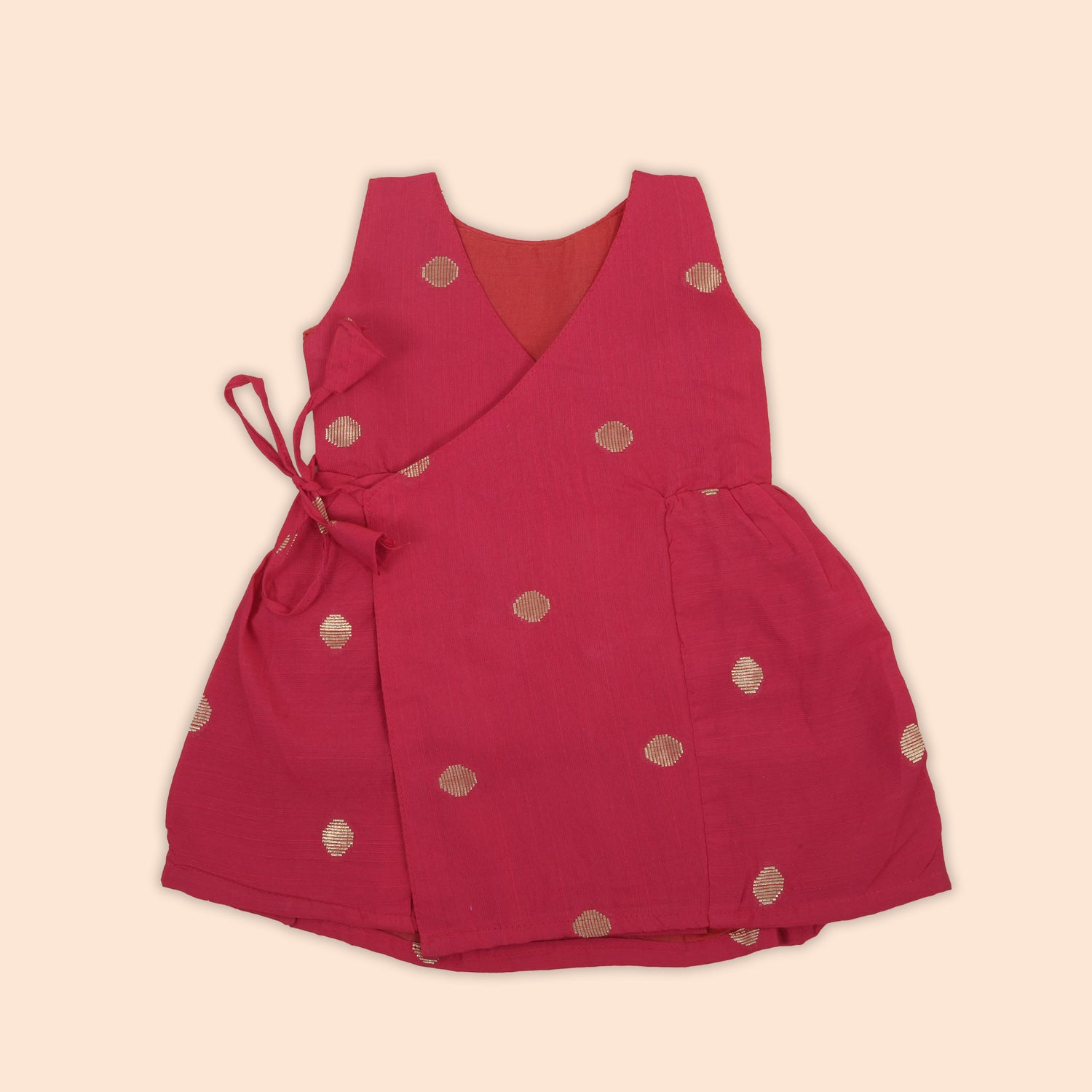 Red Silk Baby Frock with Gold Polka | Side Knot Ethnic Wear