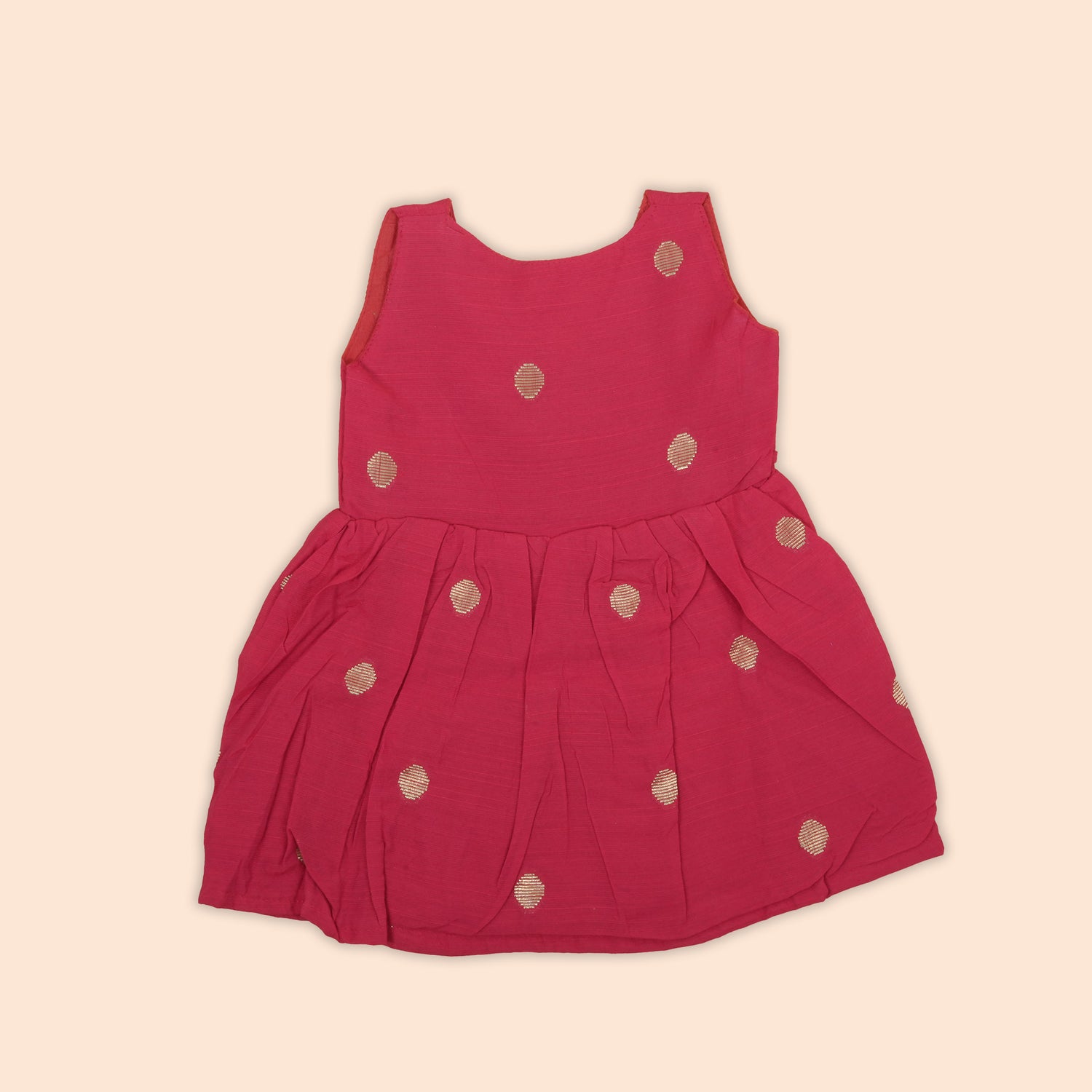 Red Silk Baby Frock with Gold Polka | Side Knot Ethnic Wear