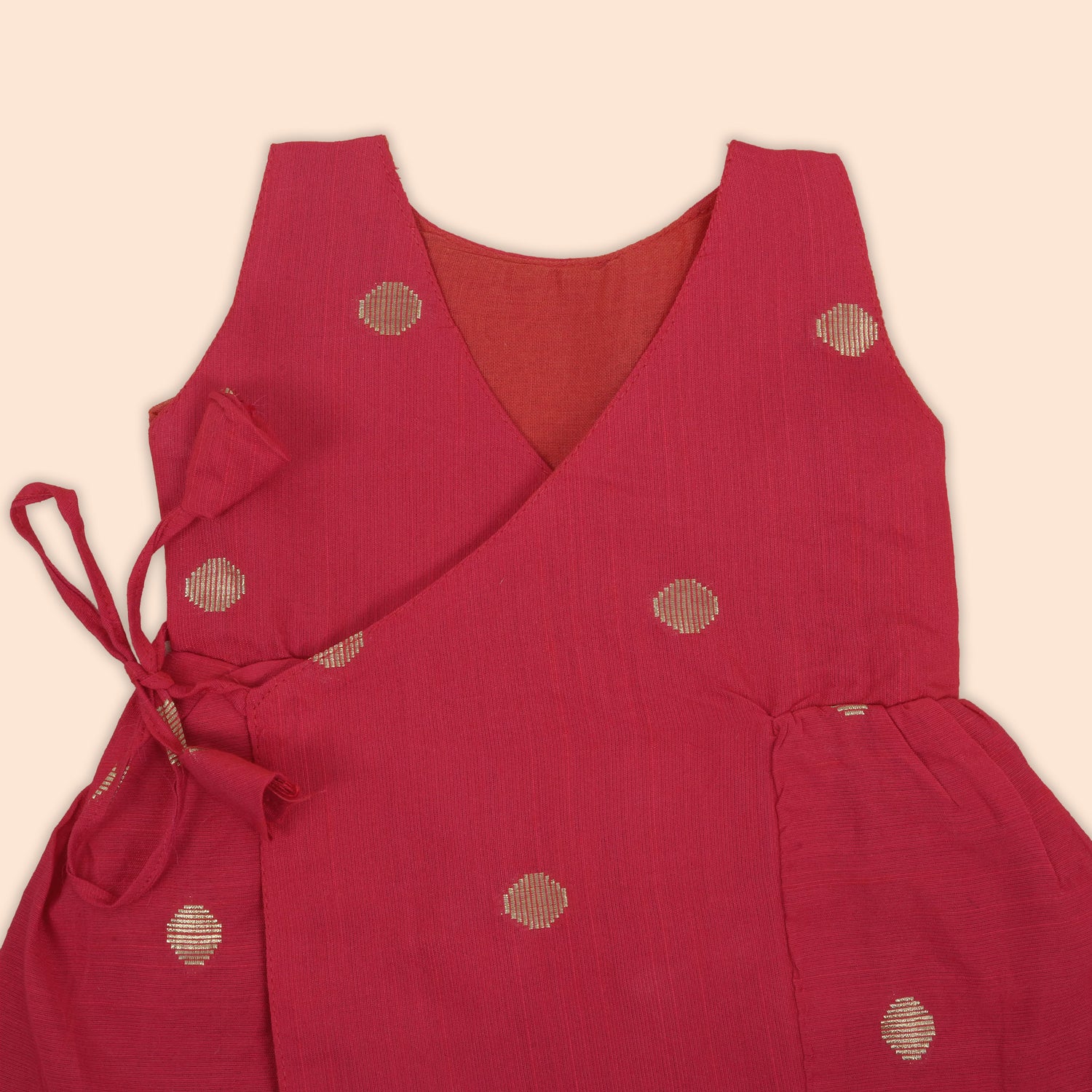 Red Silk Baby Frock with Gold Polka | Side Knot Ethnic Wear