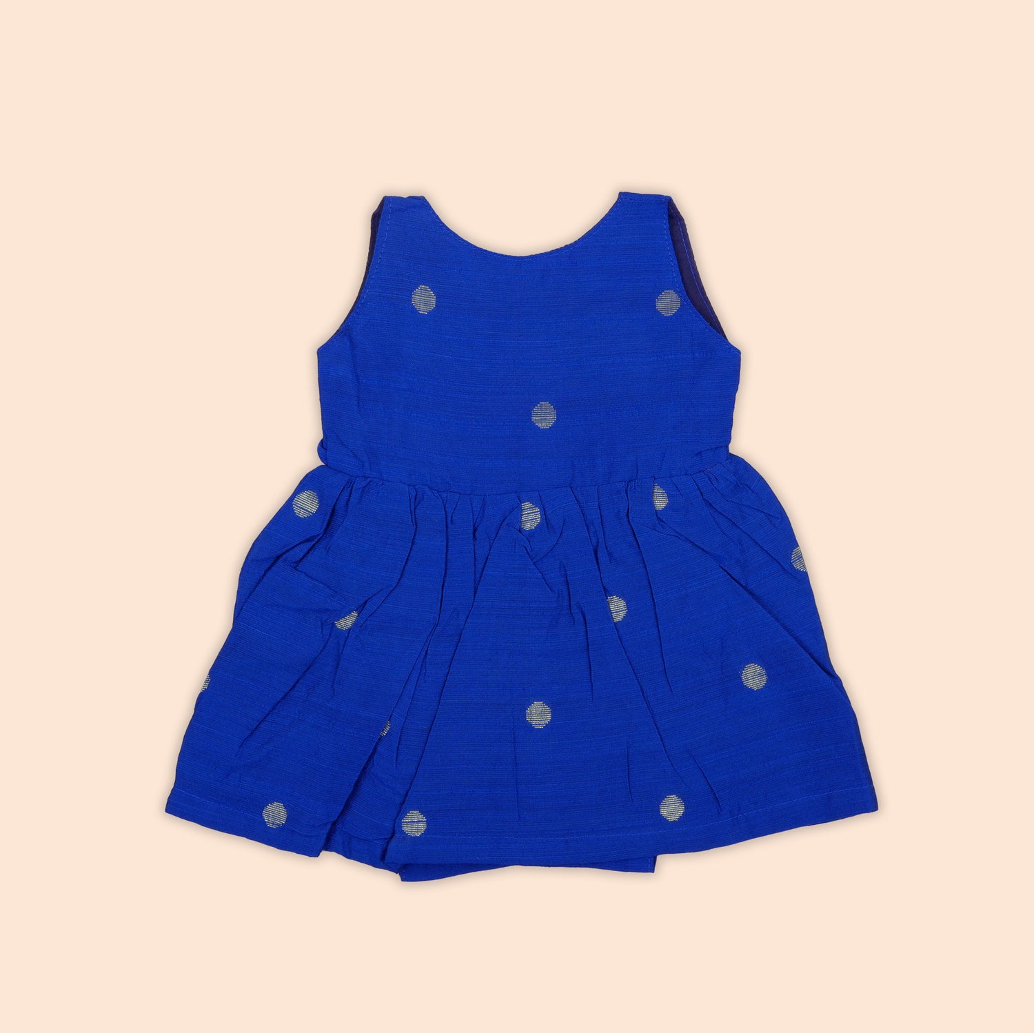 Royal Blue Baby Silk Frock with Golden Polka Side Knot
