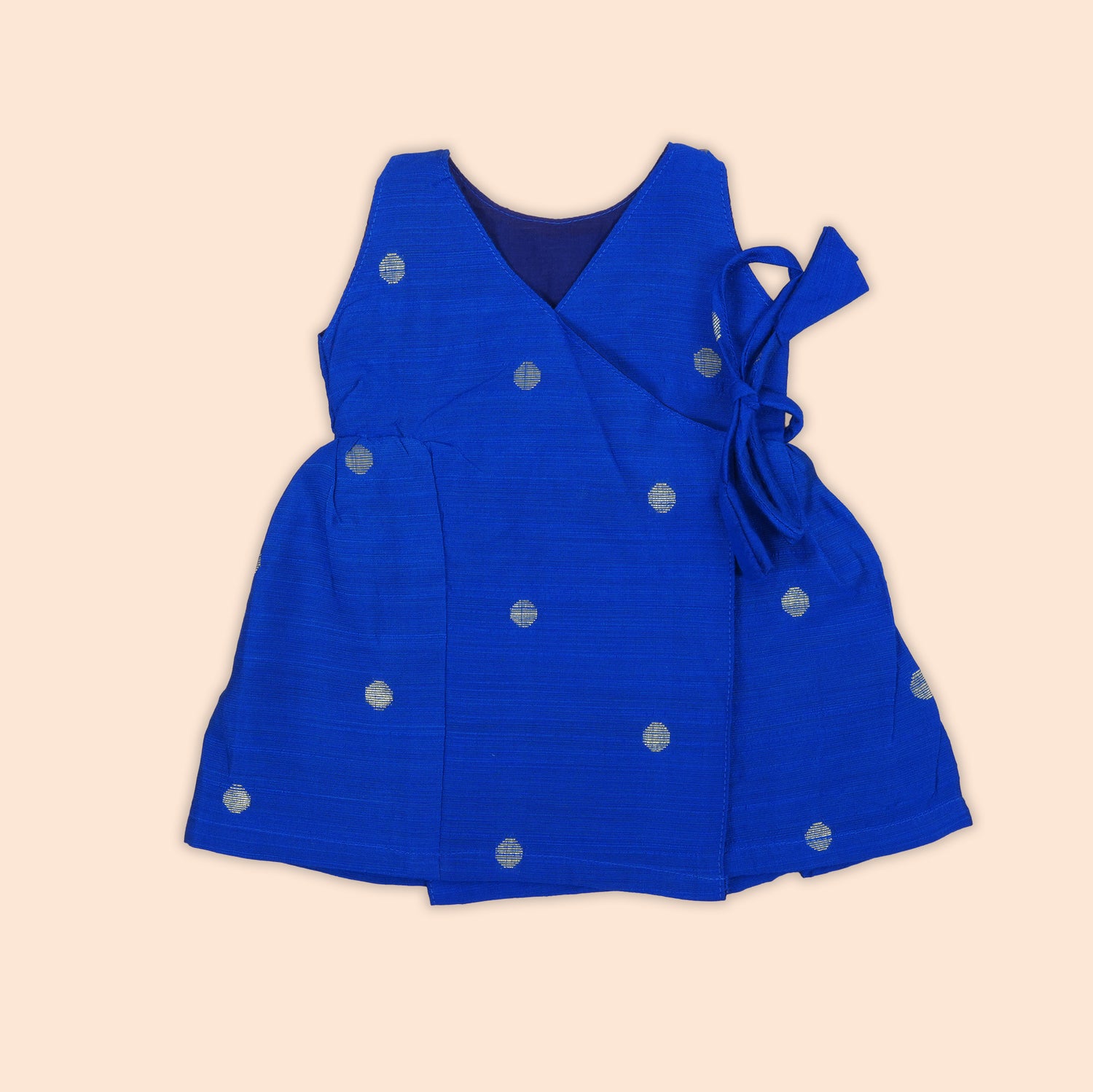 Royal Blue Baby Silk Frock with Golden Polka Side Knot