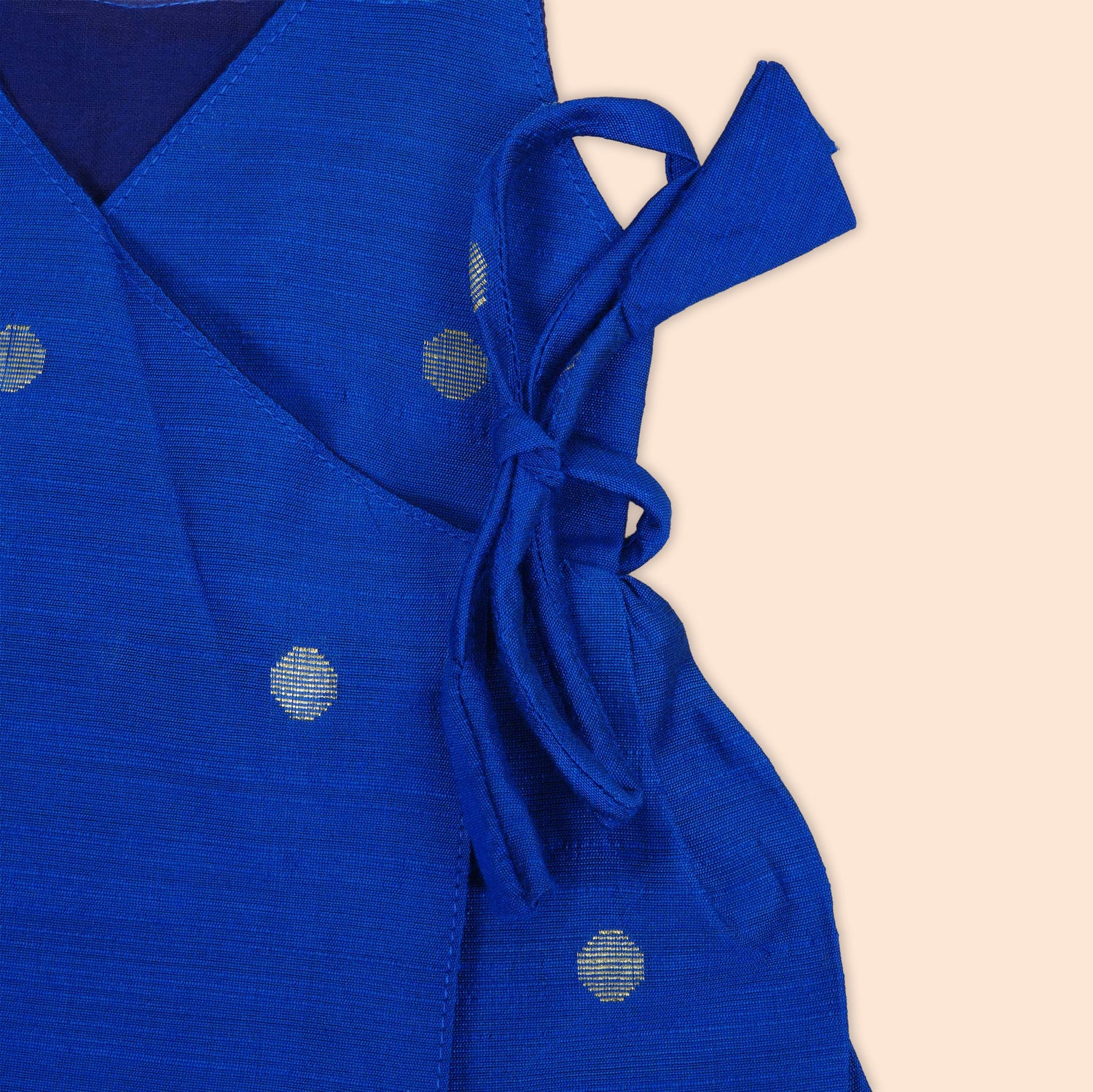Royal Blue Baby Silk Frock with Golden Polka Side Knot