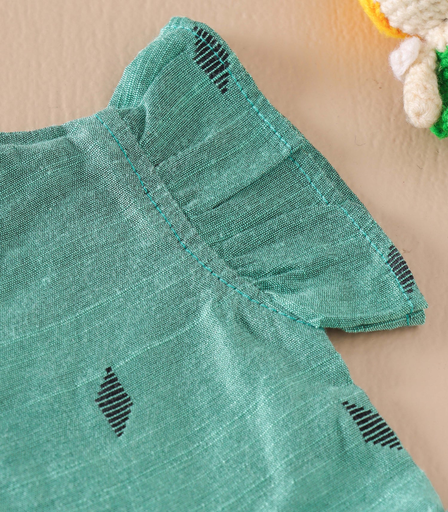 Teal Green Handwoven Ethnic Frill Frock – Soft Silk Feel Ethnic Wear for Babies