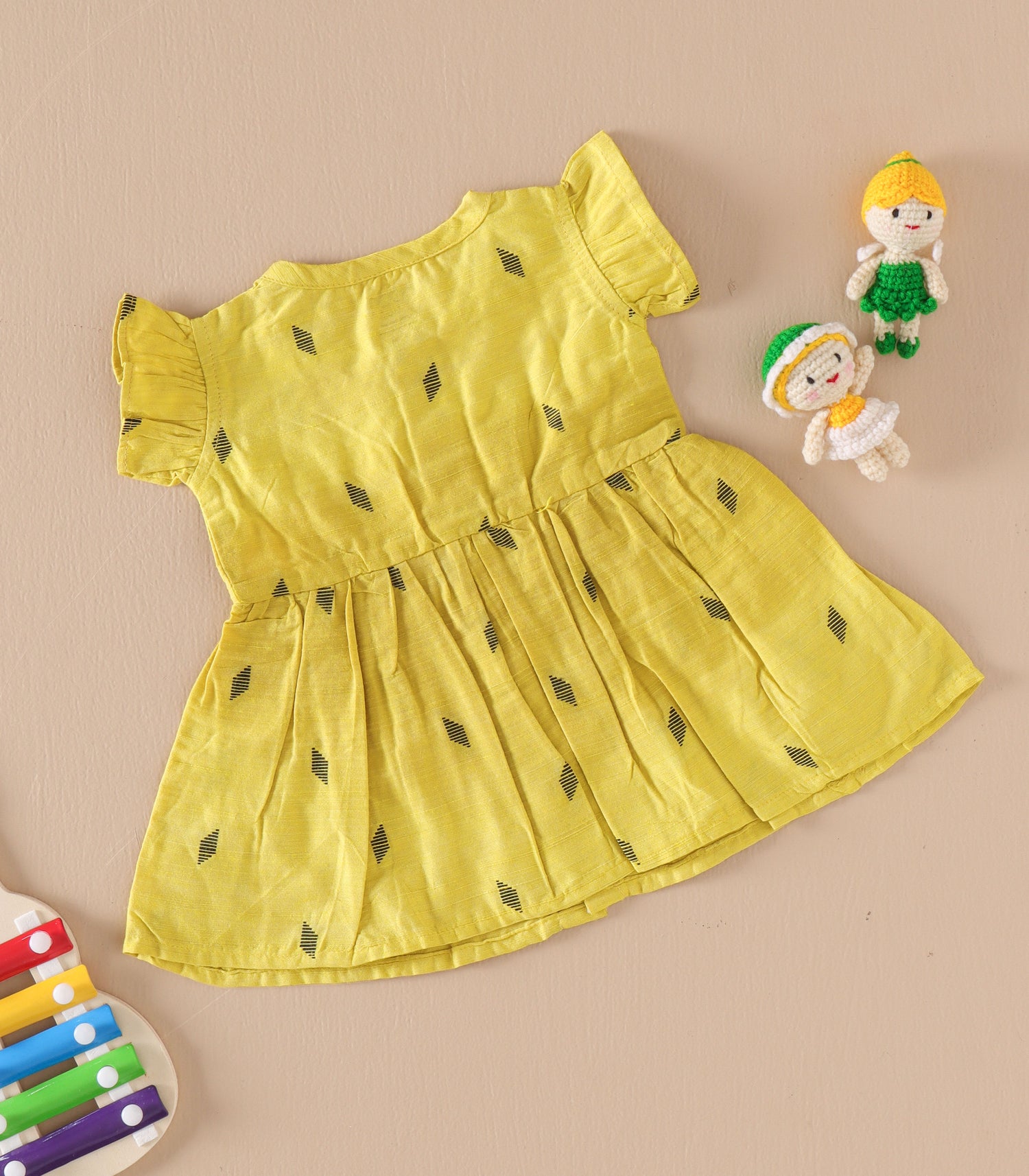 Yellow Handwoven Ethnic Frill Frock – Soft & Breathable Ethnic Wear for Babies
