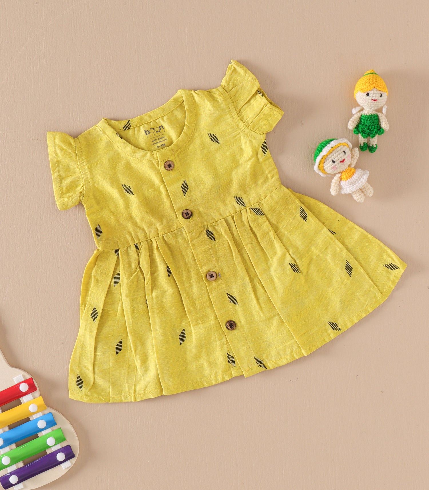 Yellow Handwoven Ethnic Frill Frock – Soft & Breathable Ethnic Wear for Babies
