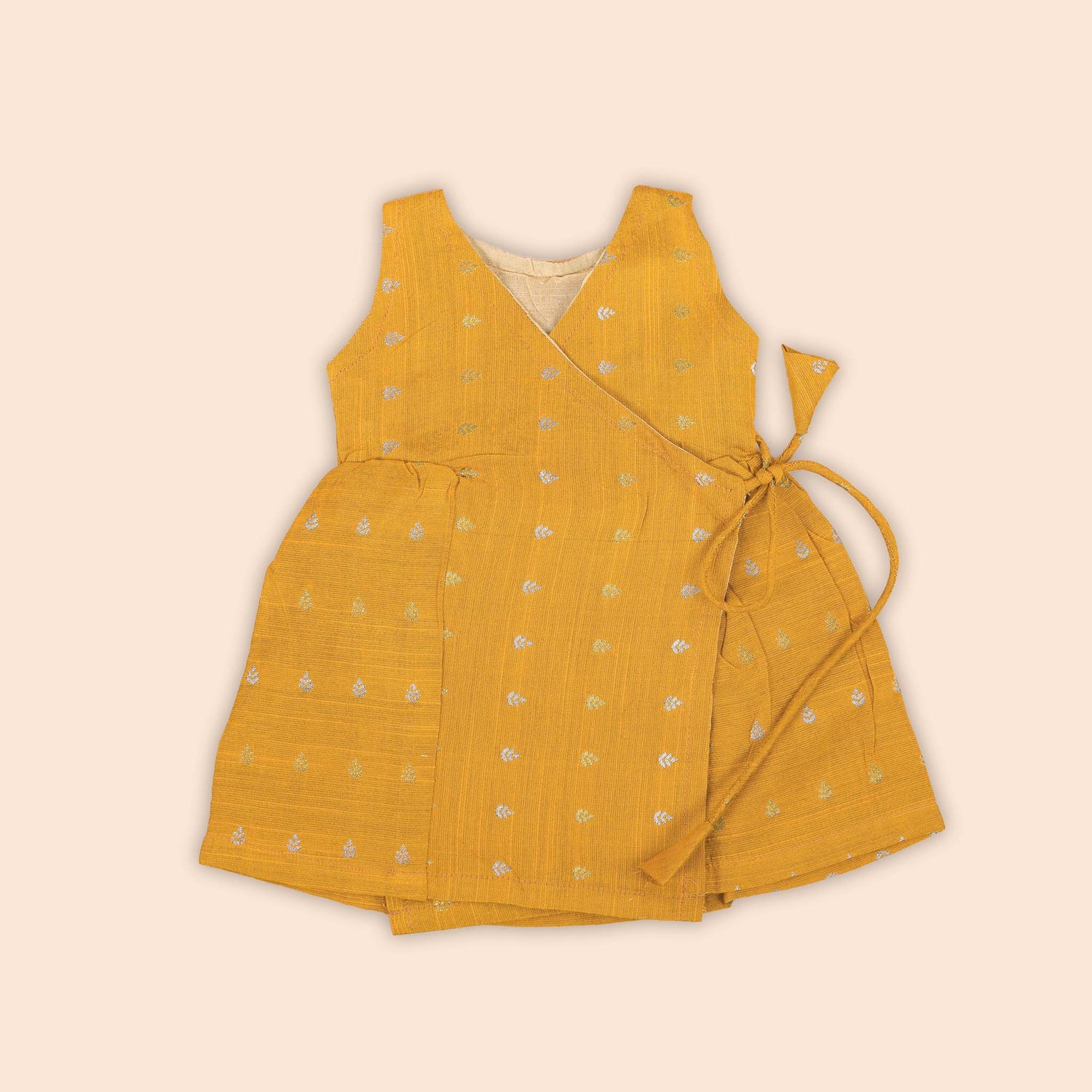 Vibrant Mustard Yellow Baby Ethnic Side Knot Leaf Frock for Girls