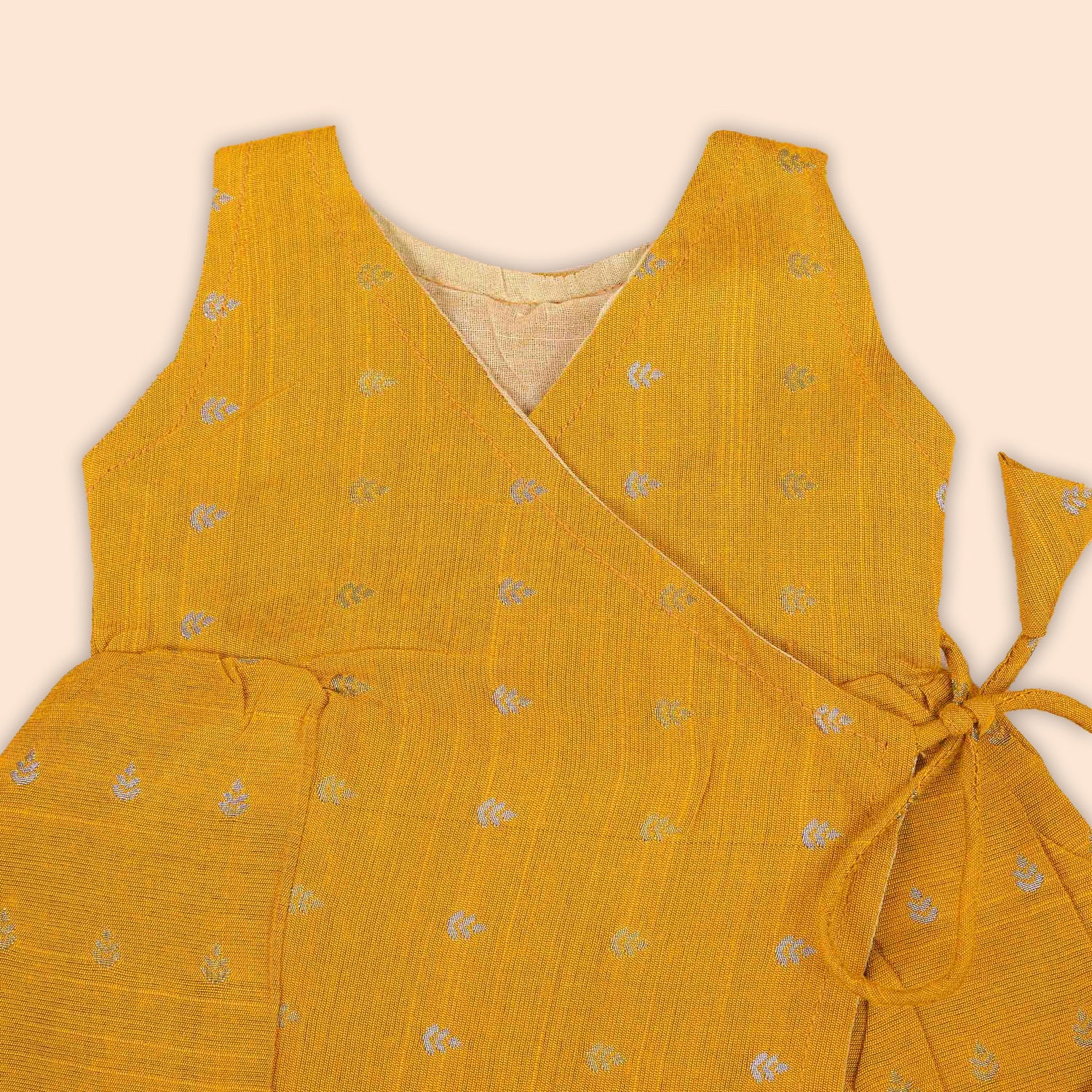 Vibrant Mustard Yellow Baby Ethnic Side Knot Leaf Frock for Girls
