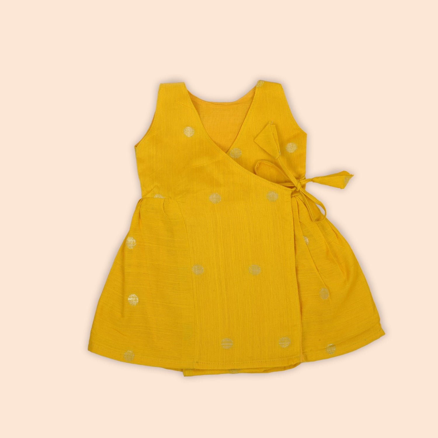 Yellow Baby Ethnic Silk Frock with Polka Woven Dots