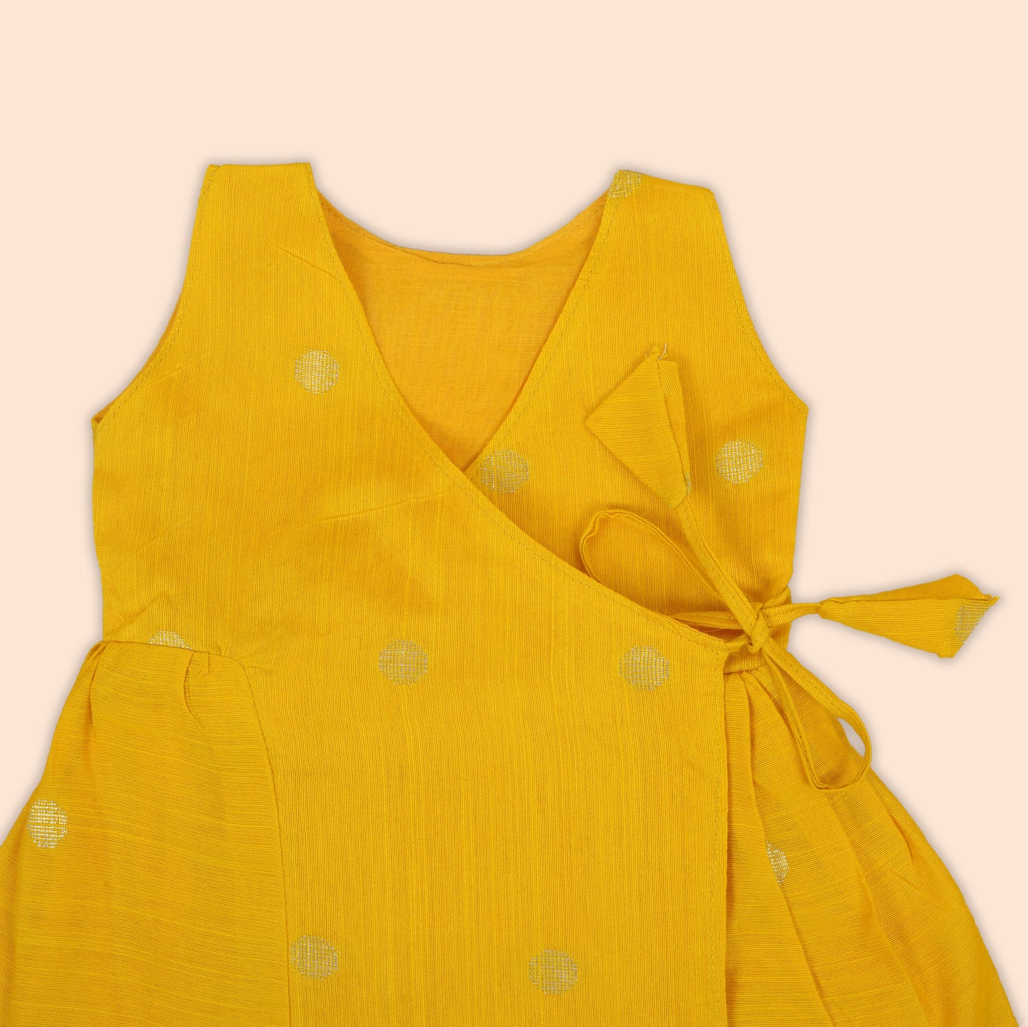 Yellow Baby Ethnic Silk Frock with Polka Woven Dots