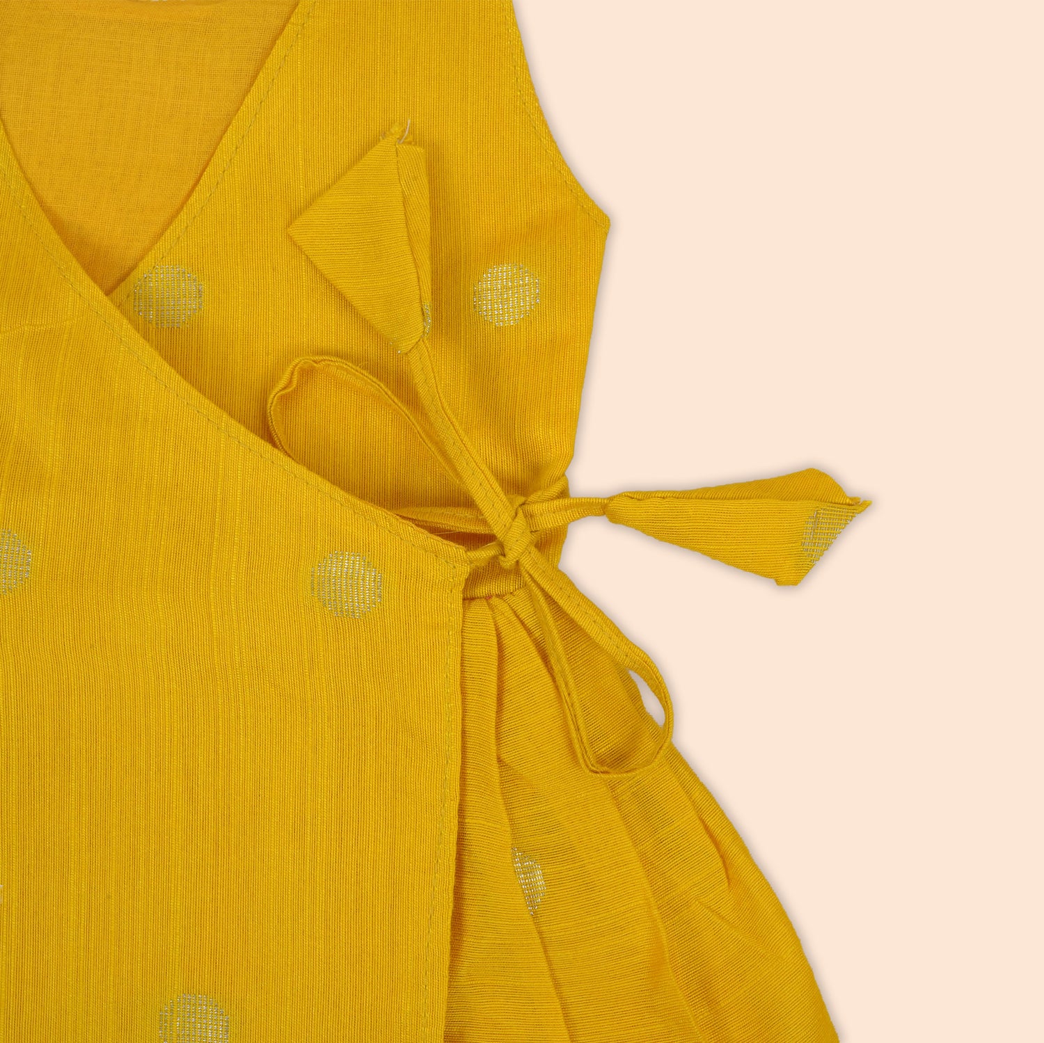 Yellow Baby Ethnic Silk Frock with Polka Woven Dots