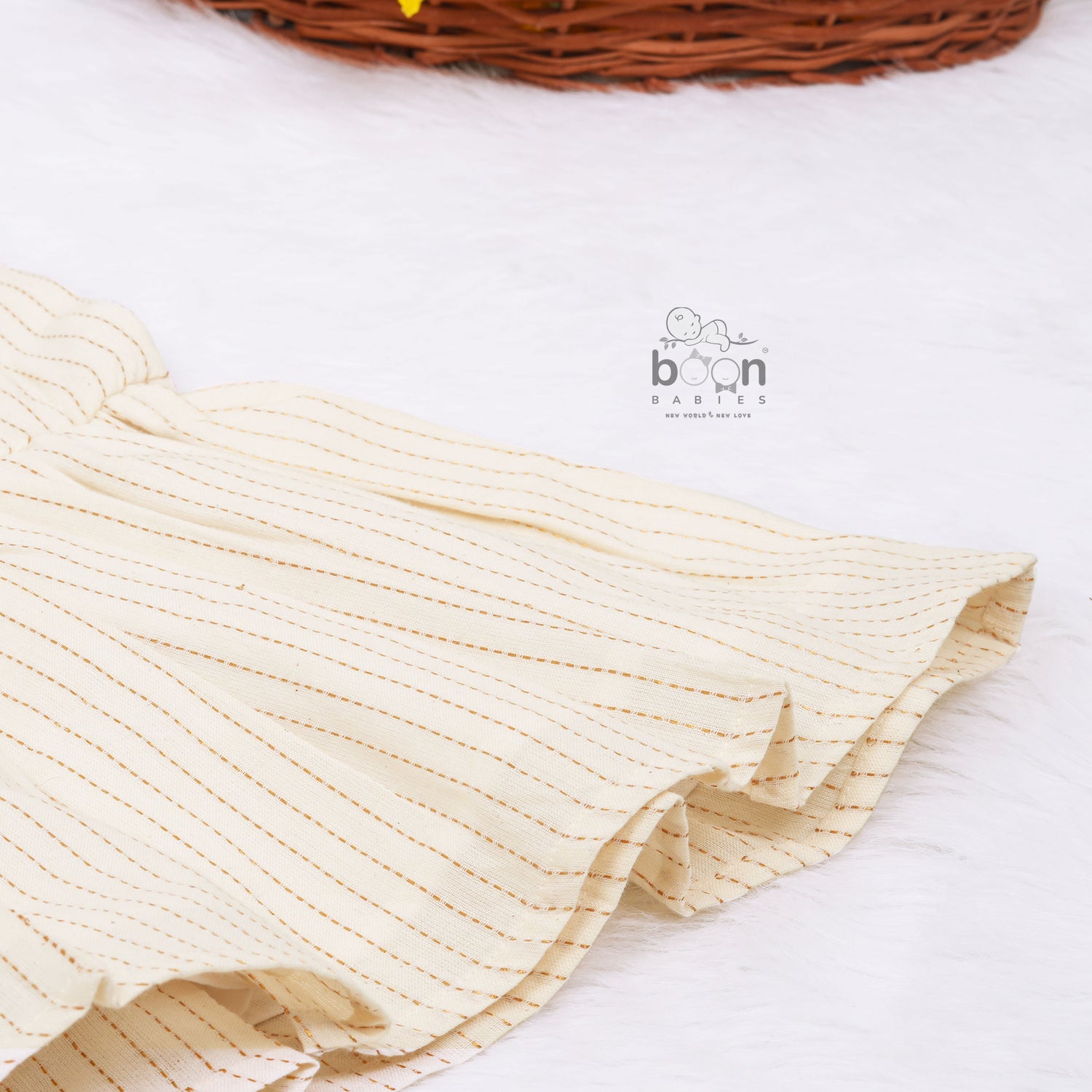 Girls Onam Sleeveless Silk Frock with Golden Stripes – Festive Wear