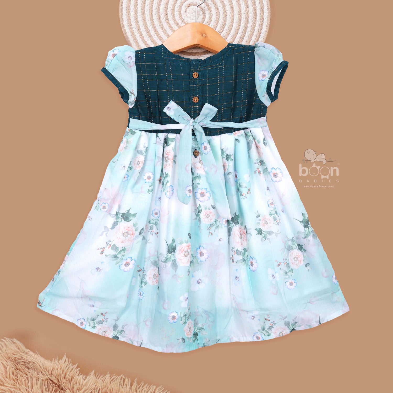 Teal Silk Ethnic Dress For Girls