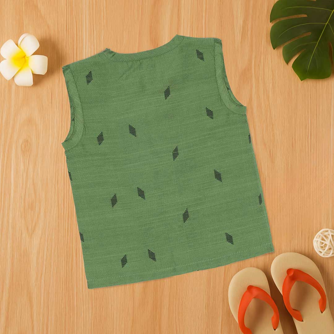 Olive green ethnic Jabla for infants by Boon Babies with wooden buttons, soft, traditional fabric for comfortable wear.