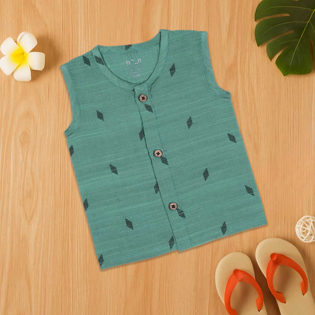 Teal Green Ethnic Jabla with Wooden Buttons – Soft & Traditional