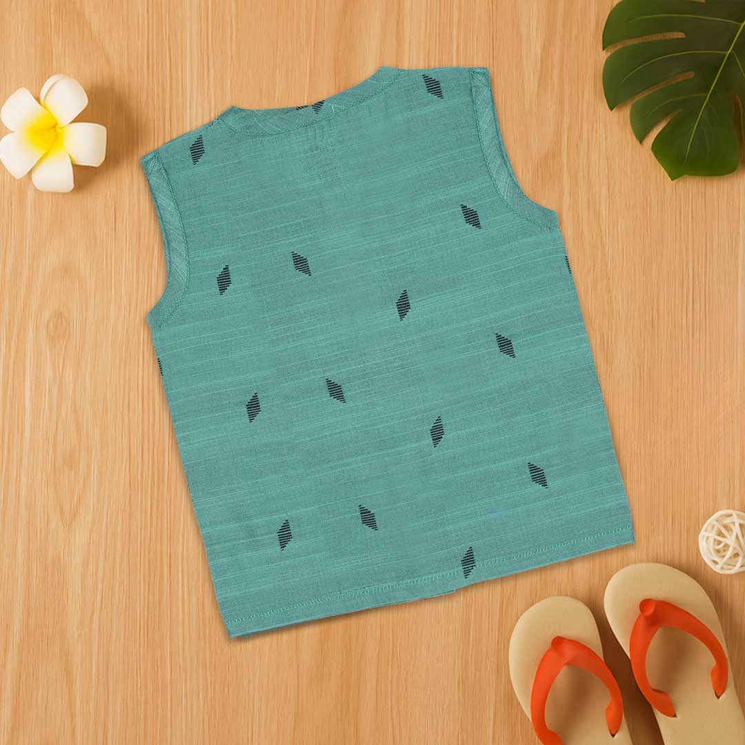 Teal Green Ethnic Jabla with Wooden Buttons – Soft & Traditional