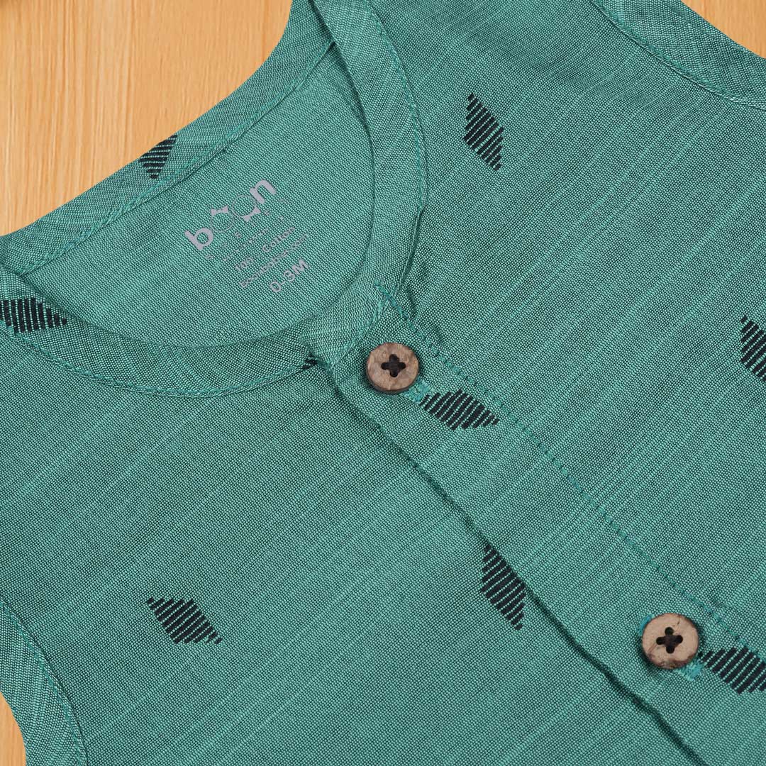 Teal Green Ethnic Jabla with Wooden Buttons – Soft & Traditional