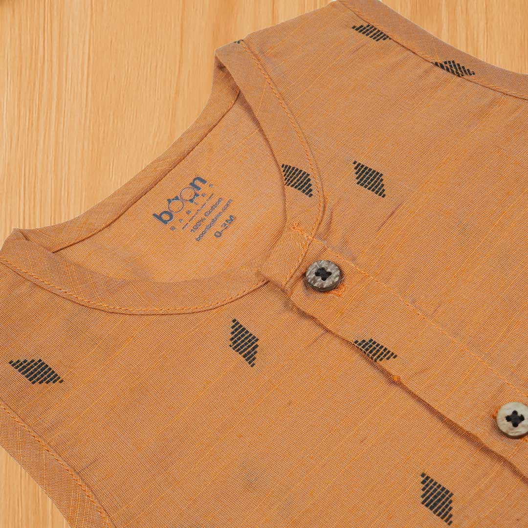 Warm Mustard Ethnic Jabla with Wooden Buttons – Soft & Stylish