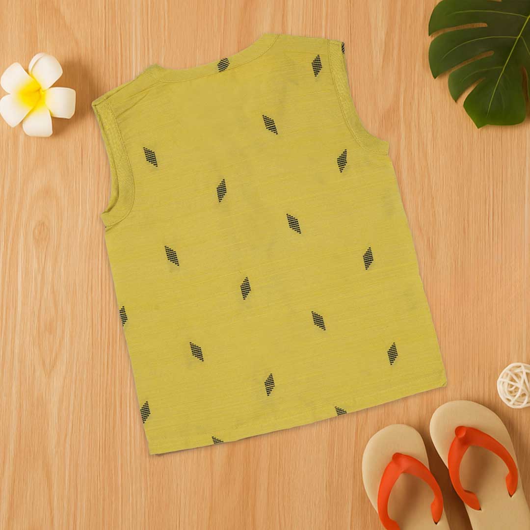 Yellow Ethnic Jabla with Wooden Buttons – Soft & Festive