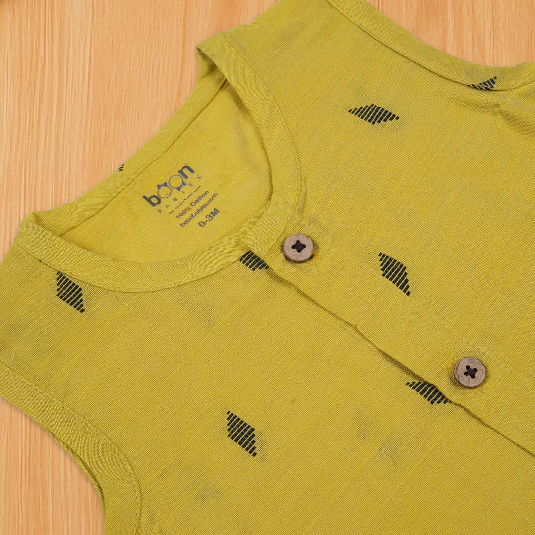 Yellow Ethnic Jabla with Wooden Buttons – Soft & Festive