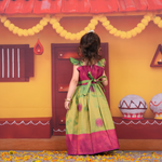 Charming Green and Pink Ethnic Pattu Pavadai Set for Girls Boon Babies