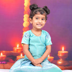 Aqua Blue and Sky Blue Brocade Lehenga Set for Girls - Elegant Festive Wear Boon Babies