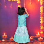 Aqua Blue and Sky Blue Brocade Lehenga Set for Girls - Elegant Festive Wear Boon Babies