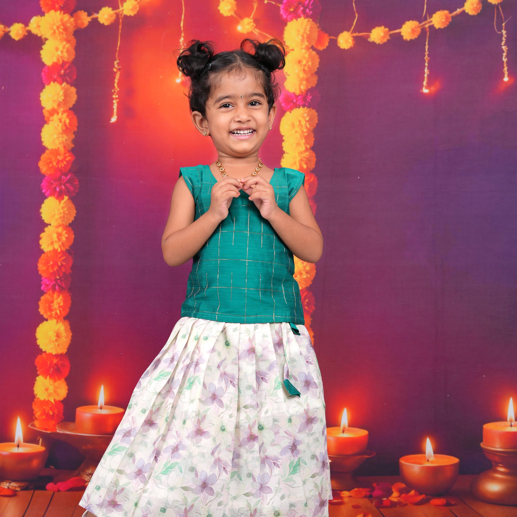 Green Top with Floral White Skirt Boon Babies