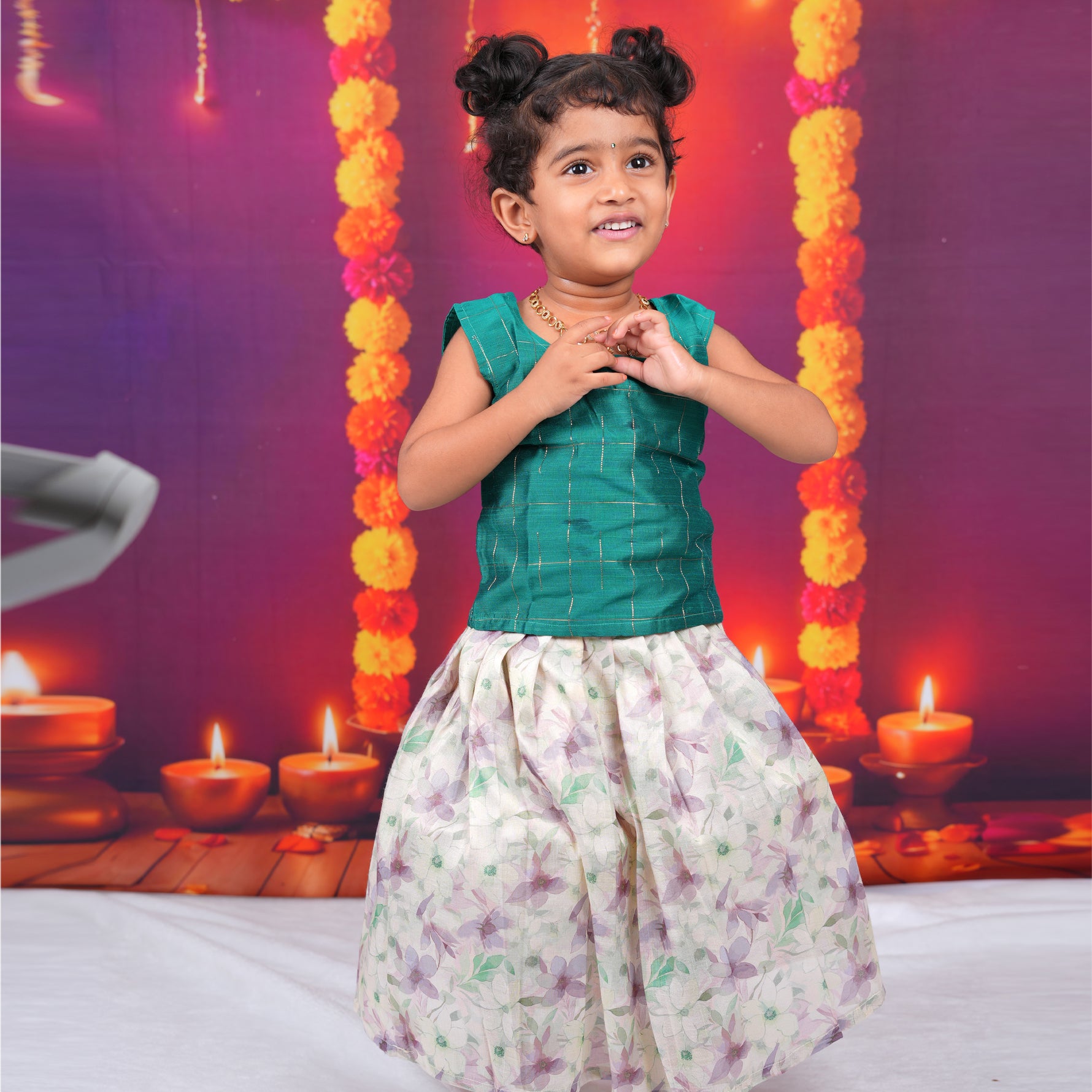 Green Top with Floral White Skirt Boon Babies