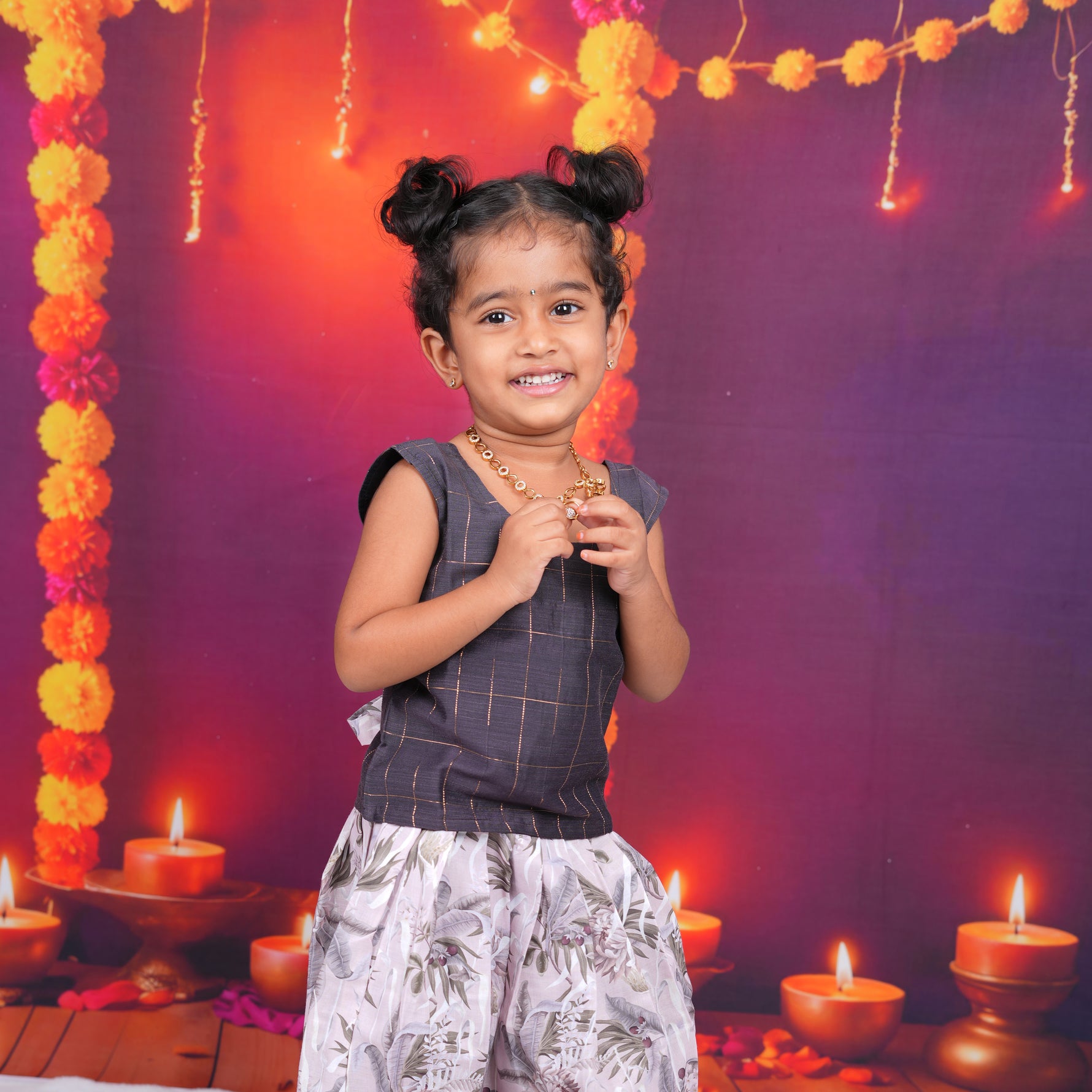 Grey Top with Pastel Floral Skirt Boon Babies