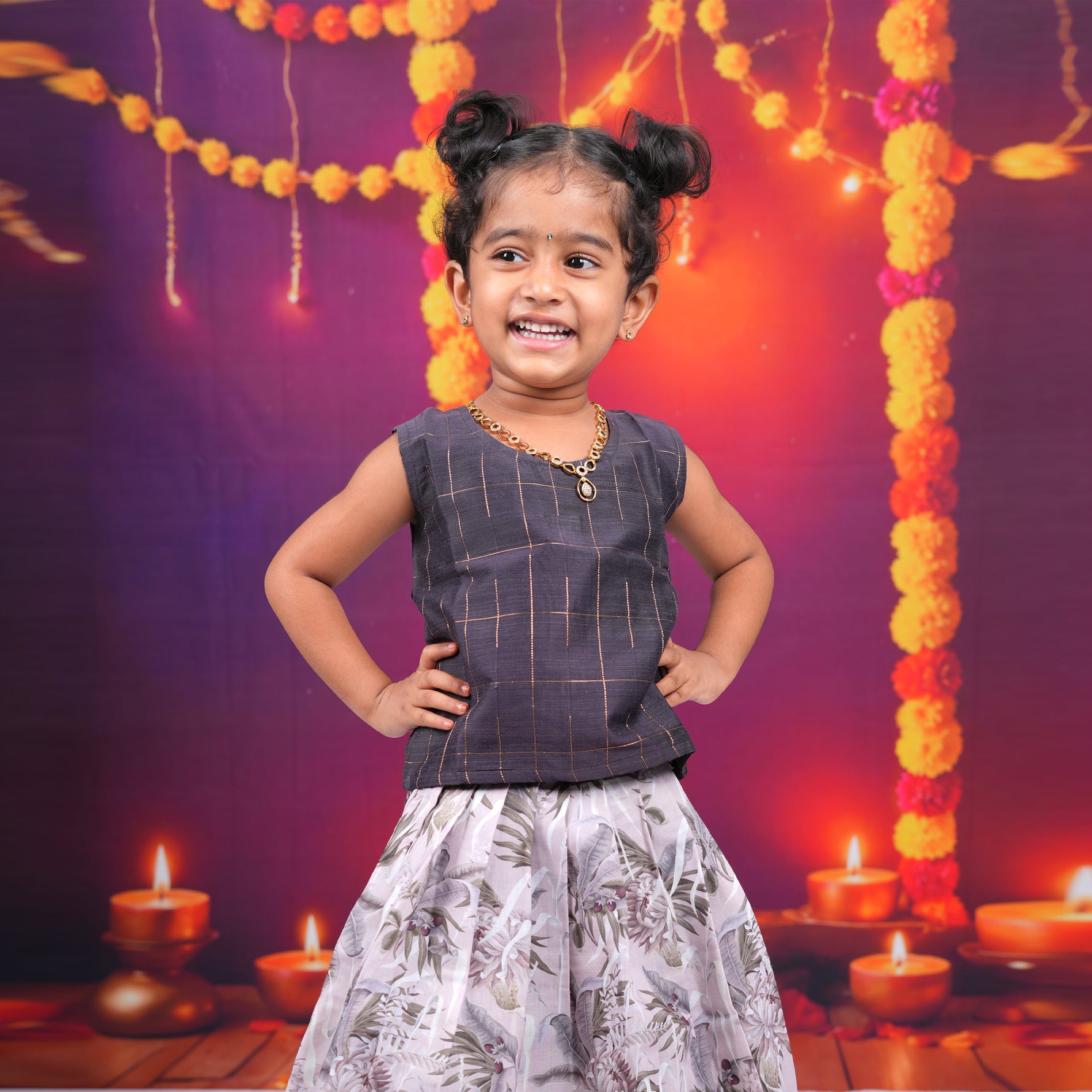 Grey Top with Pastel Floral Skirt Boon Babies