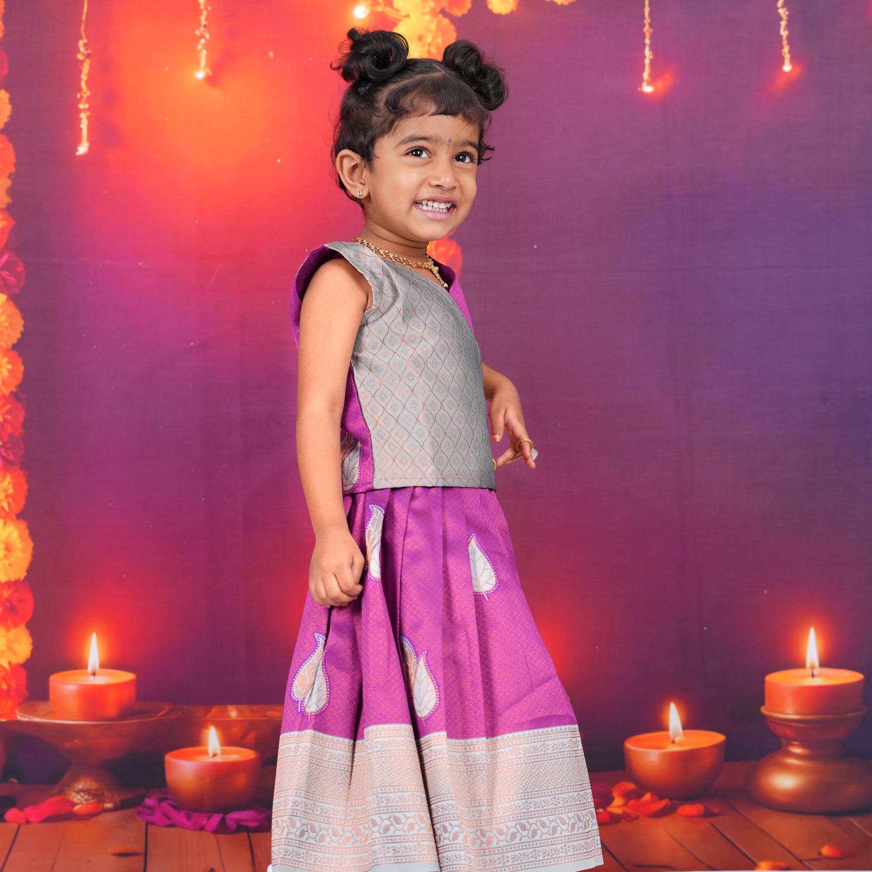 Silver-Grey and Purple Lehenga Set for Girls Boon Babies