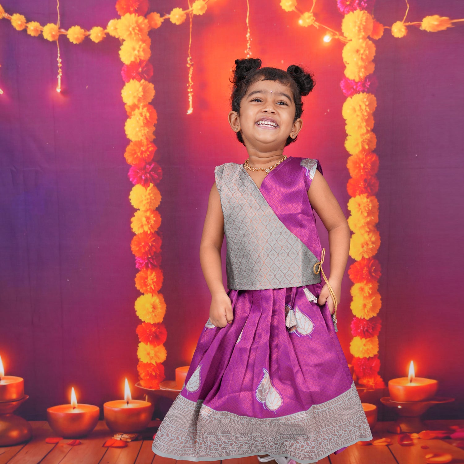 Silver-Grey and Purple Lehenga Set for Girls Boon Babies