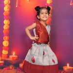 Copper Red and Silver-Grey Lehenga Set for Girls Boon Babies