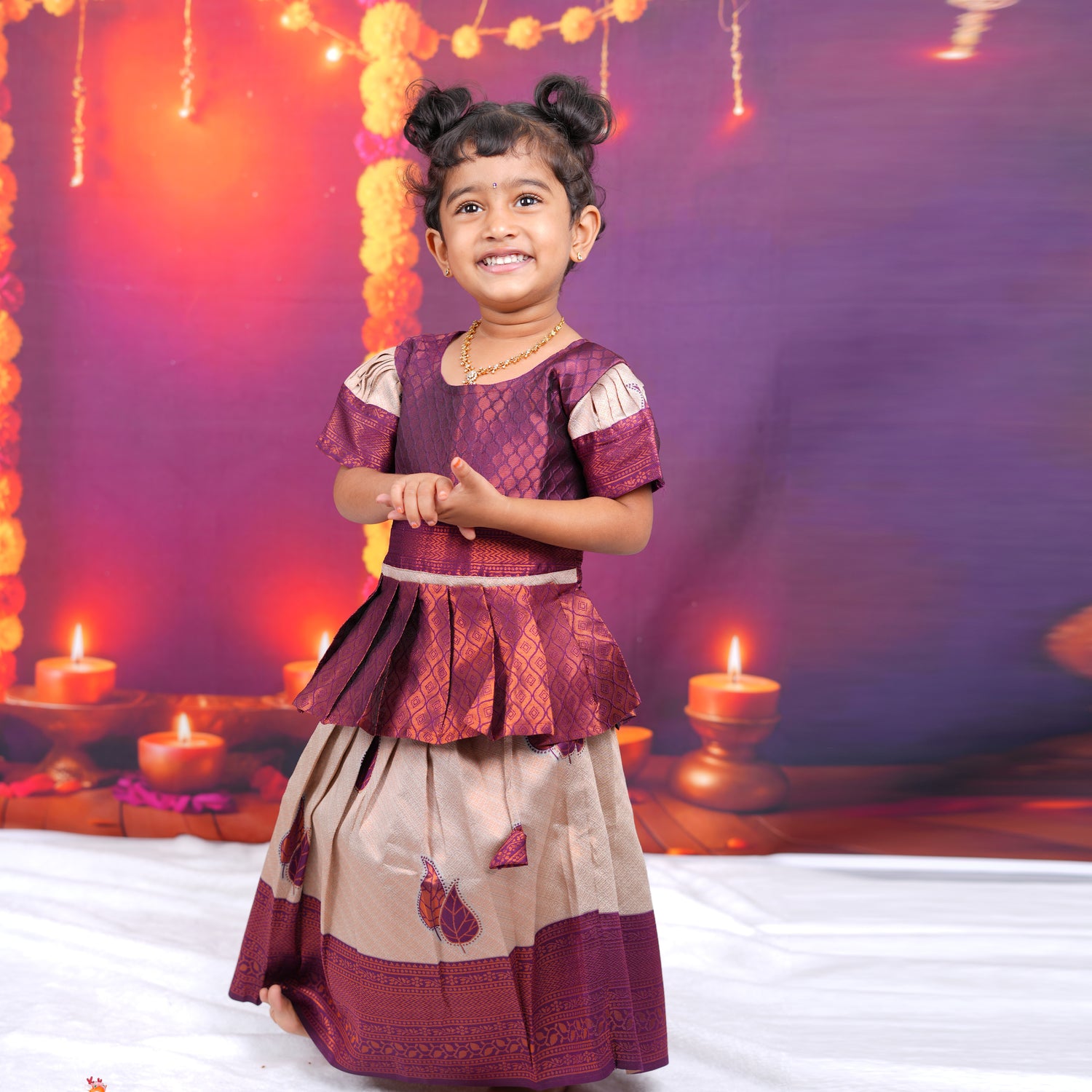 Maroon and Beige Brocade Lehenga Set for Girls Boon Babies