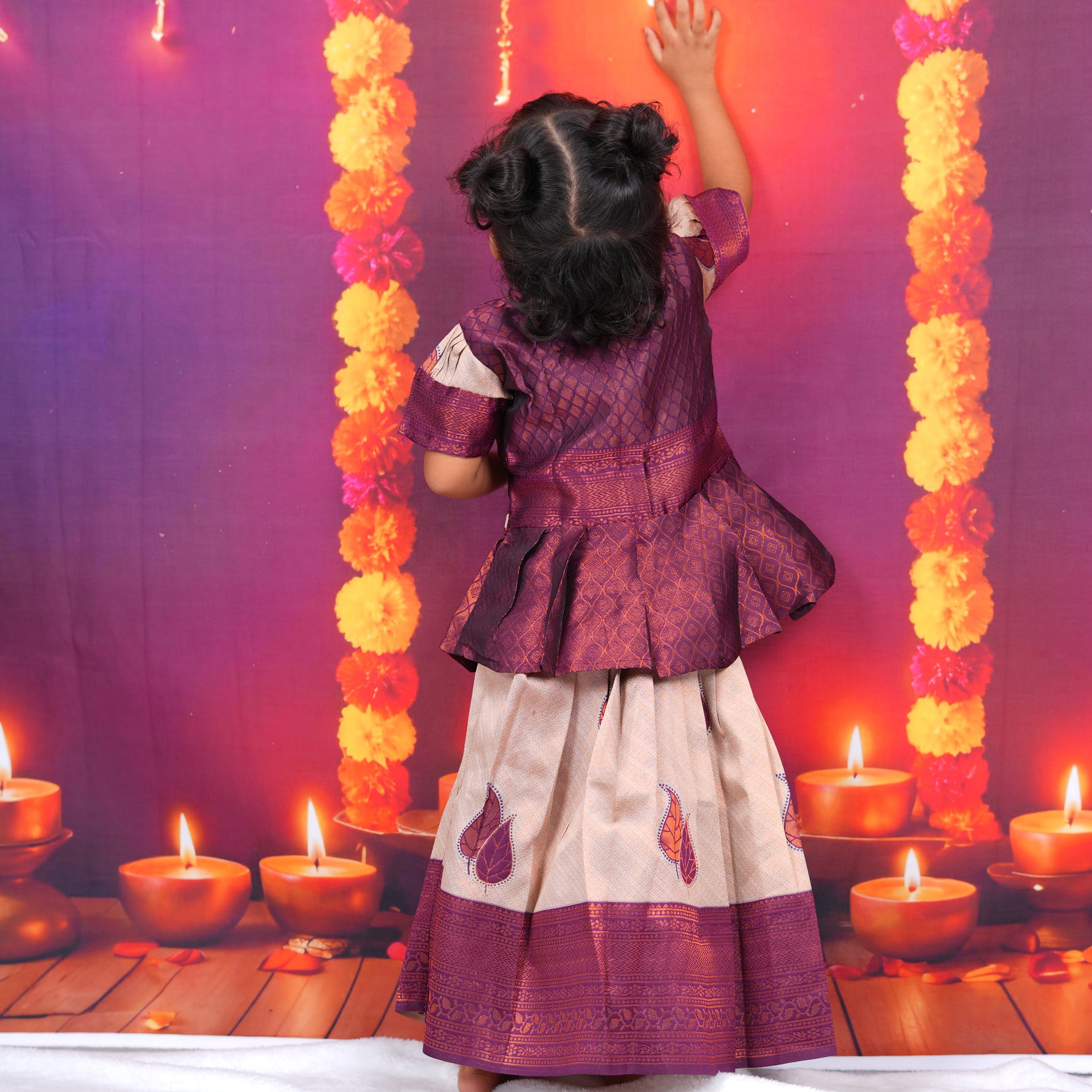 Maroon and Beige Brocade Lehenga Set for Girls Boon Babies