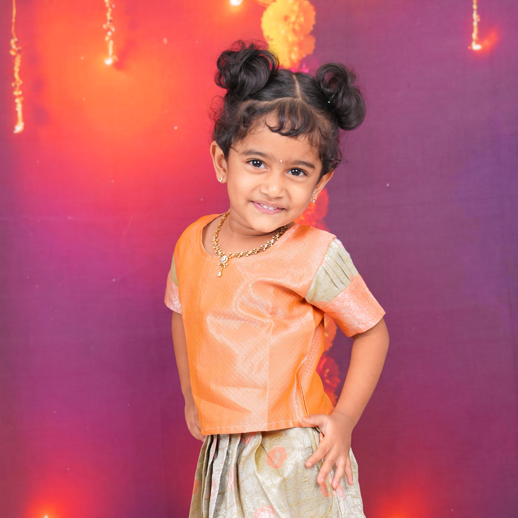 Orange and Cream Brocade Lehenga Set for Girls Boon Babies