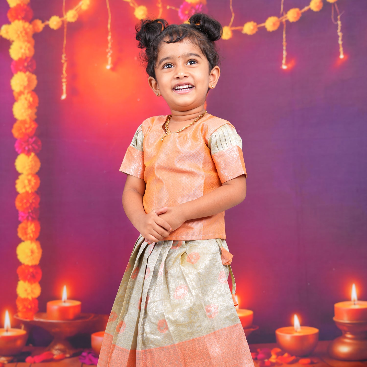 Orange and Cream Brocade Lehenga Set for Girls Boon Babies