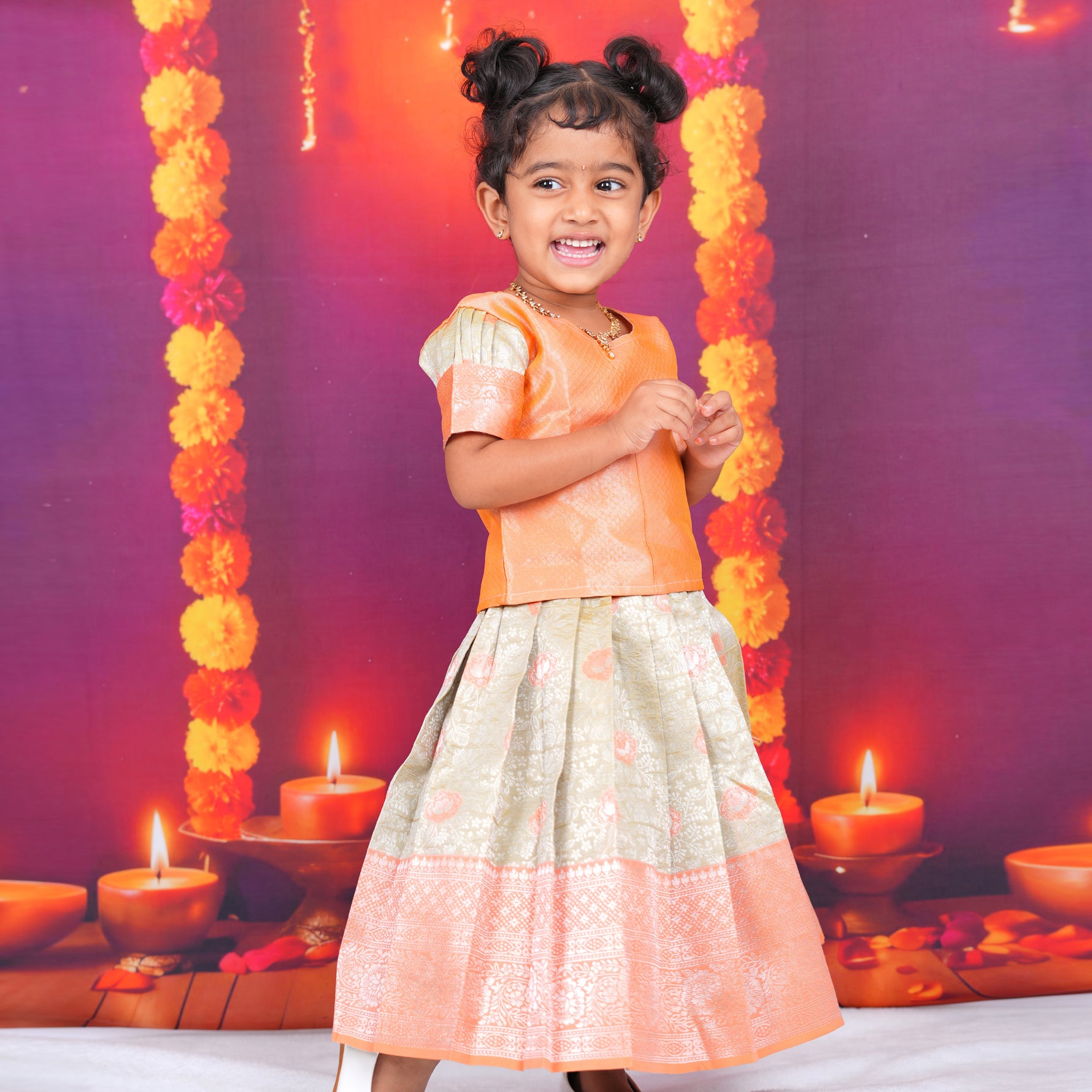Orange and Cream Brocade Lehenga Set for Girls Boon Babies