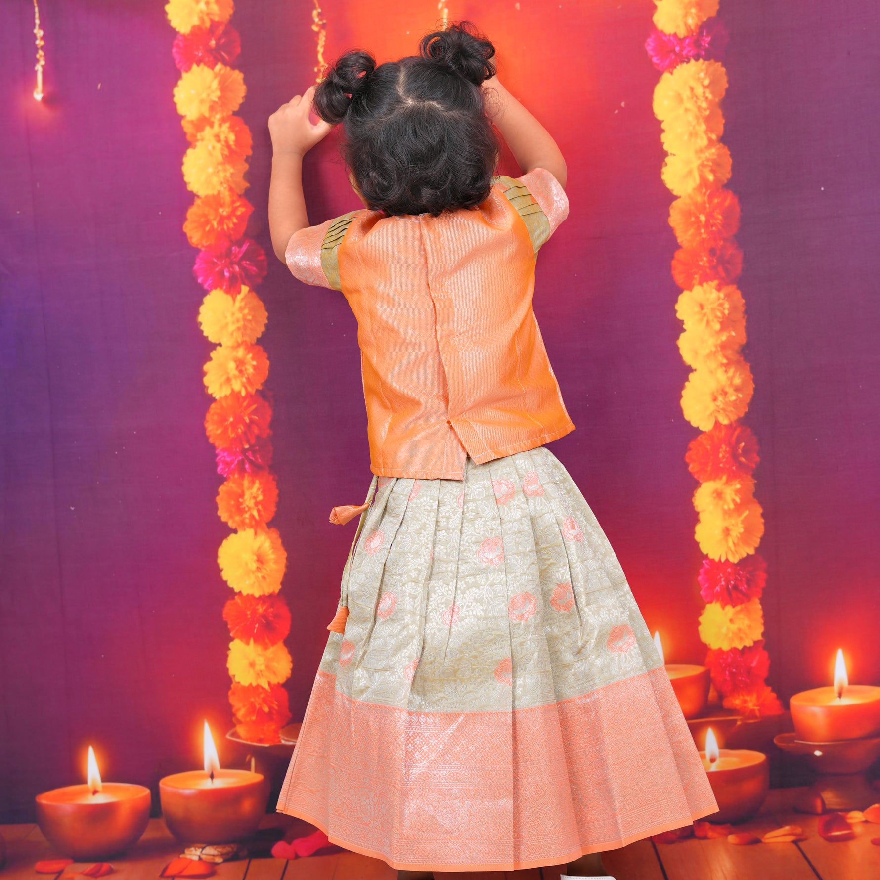 Orange and Cream Brocade Lehenga Set for Girls Boon Babies