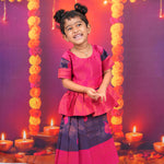 Magenta and Navy Blue Brocade Lehenga Set for Girls Boon Babies