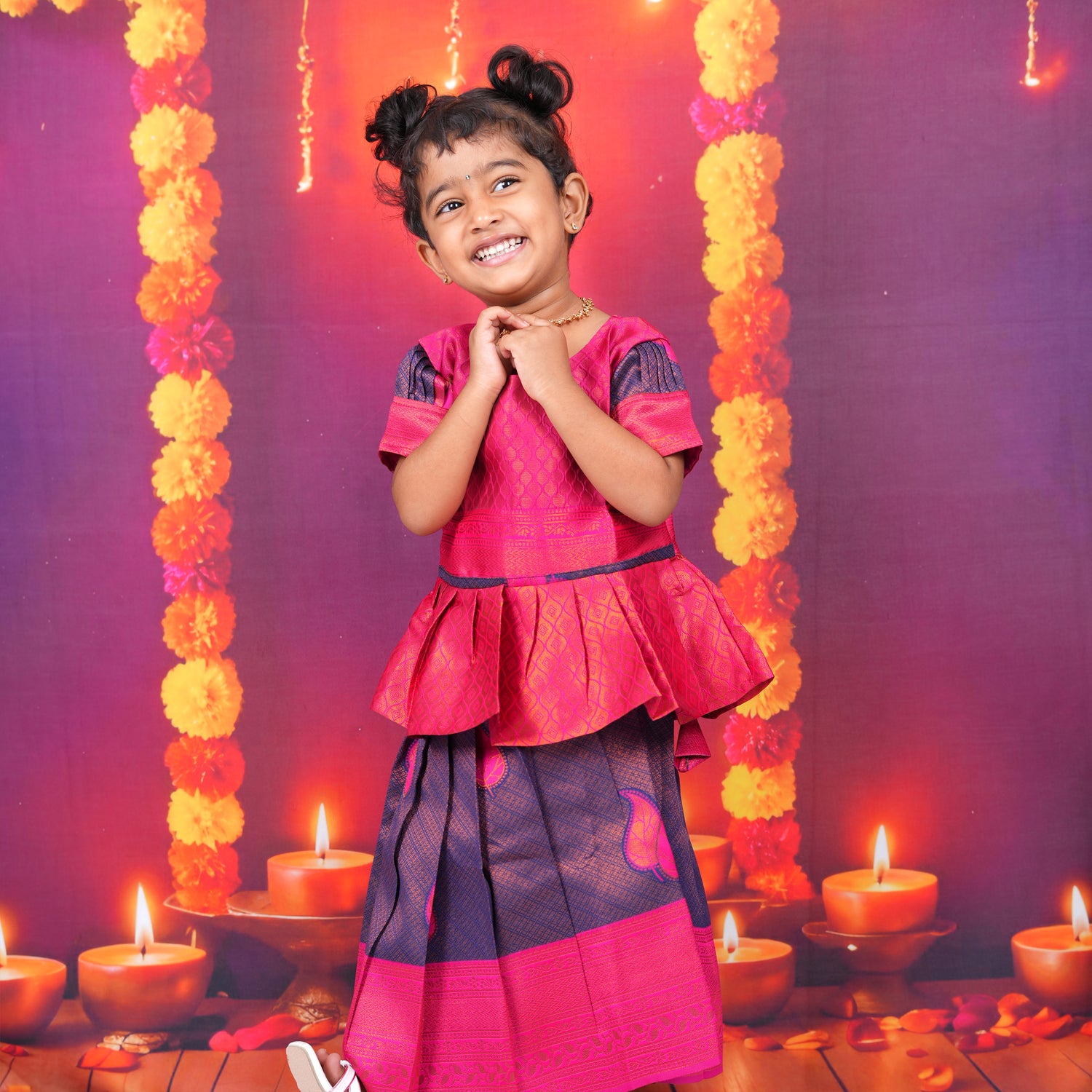 Magenta and Navy Blue Brocade Lehenga Set for Girls Boon Babies