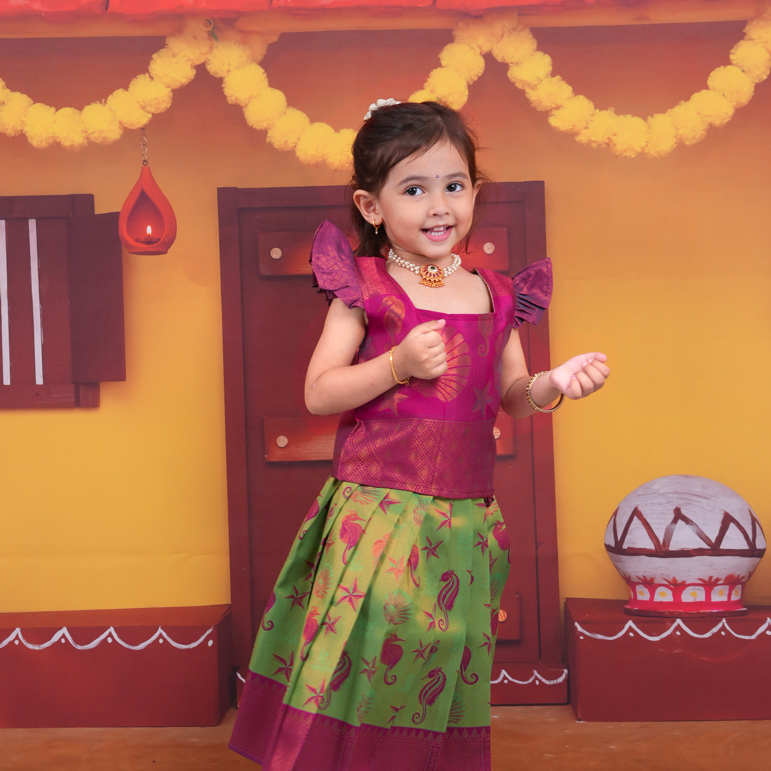 Pink and Green Sea-Themed Lehenga Set for Girls Boon Babies