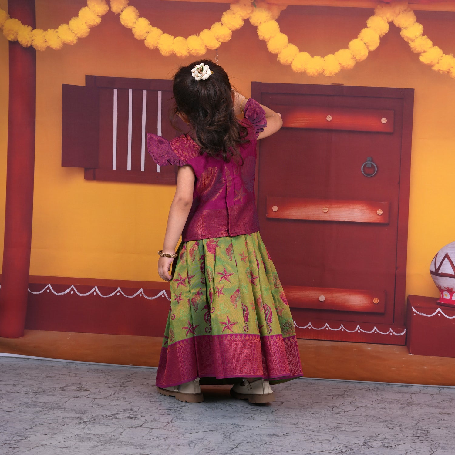 Pink and Green Sea-Themed Lehenga Set for Girls Boon Babies