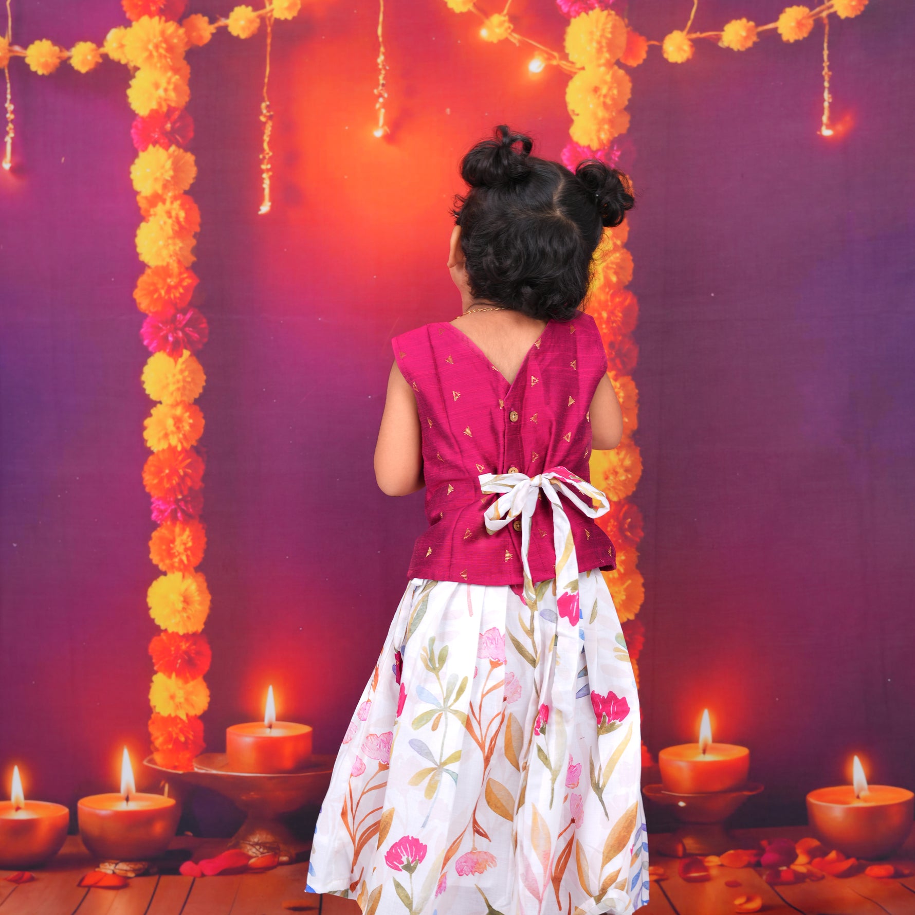 Pink Top with Floral Print Skirt Boon Babies