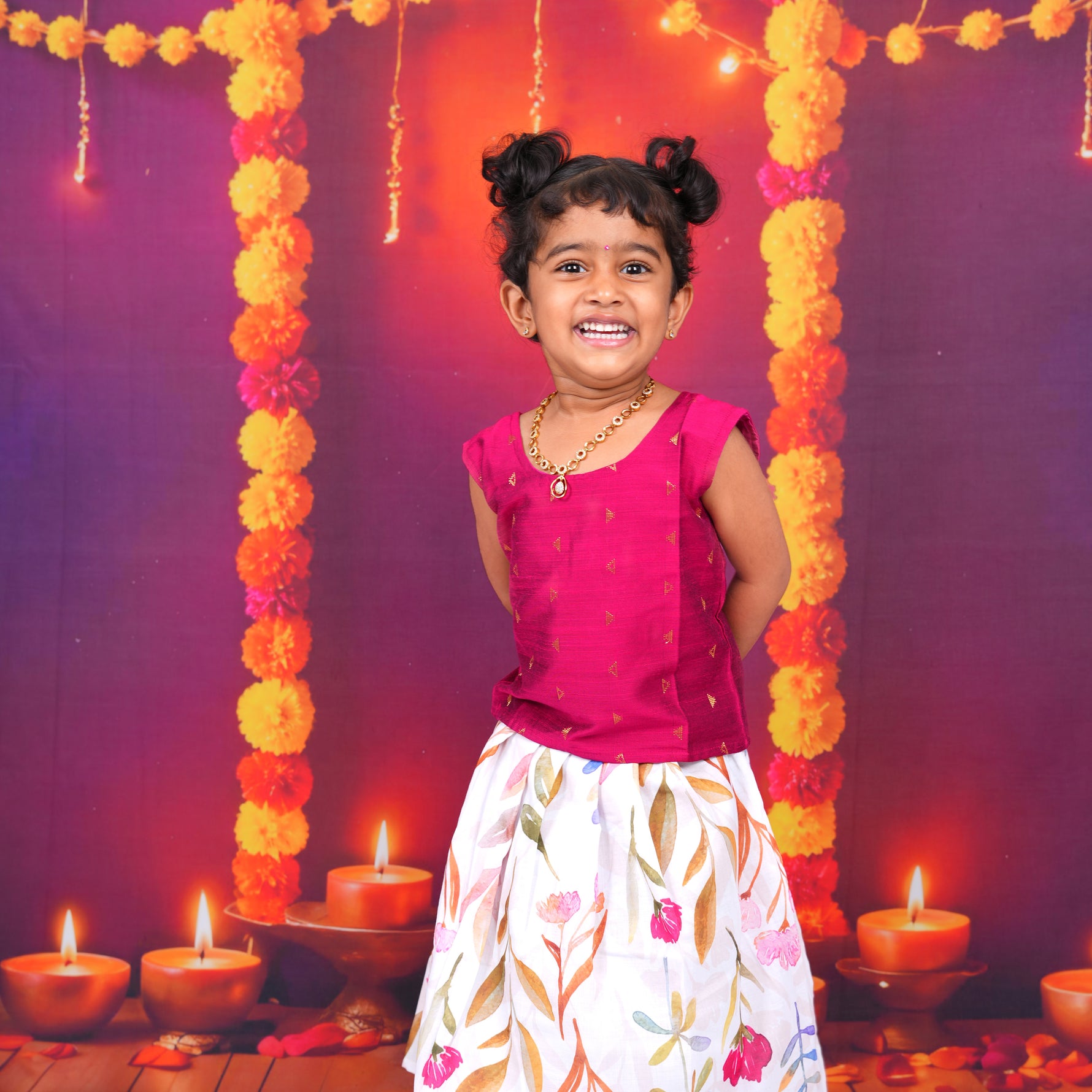 Pink Top with Floral Print Skirt Boon Babies