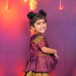 Purple and Olive Green Brocade Lehenga Set for Girls Boon Babies
